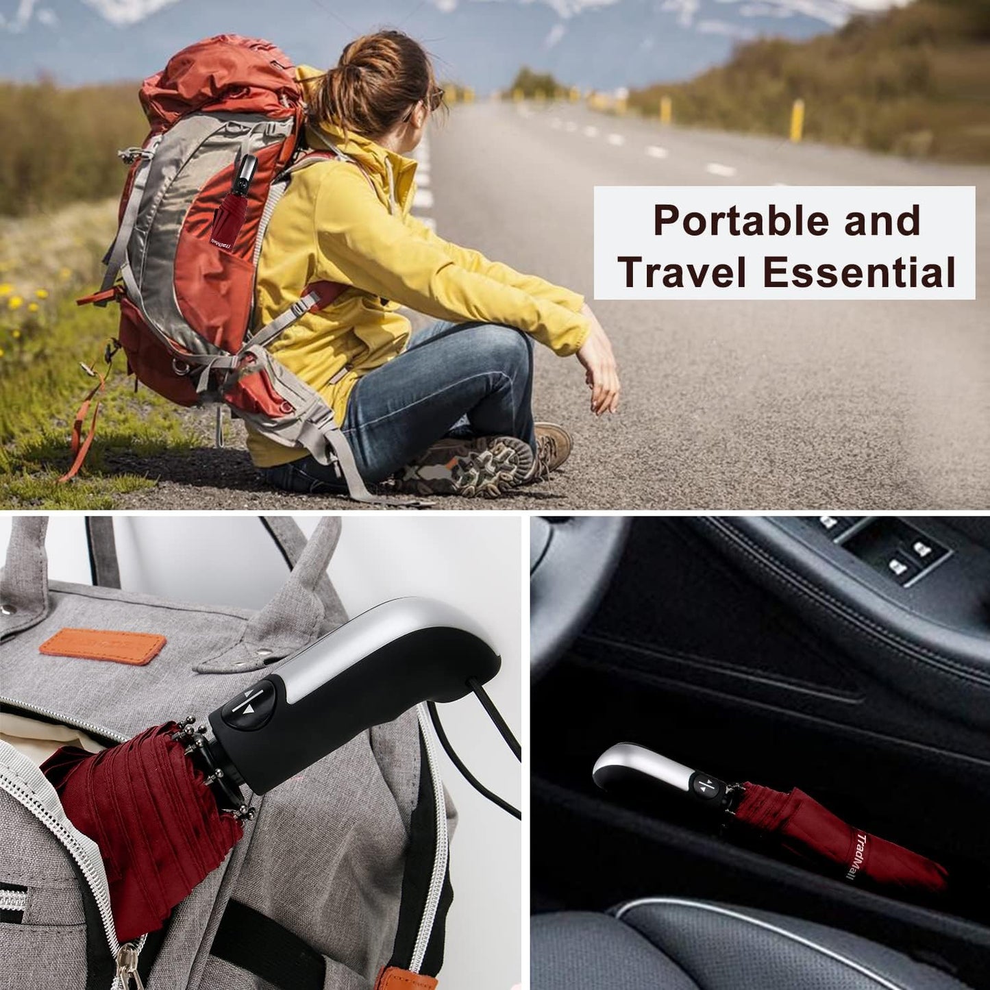 TradMall 2 Pack Travel Umbrella Windproof 46/56 Inches Large Canopy Reinforced Fiberglass Ribs Auto Open & Close