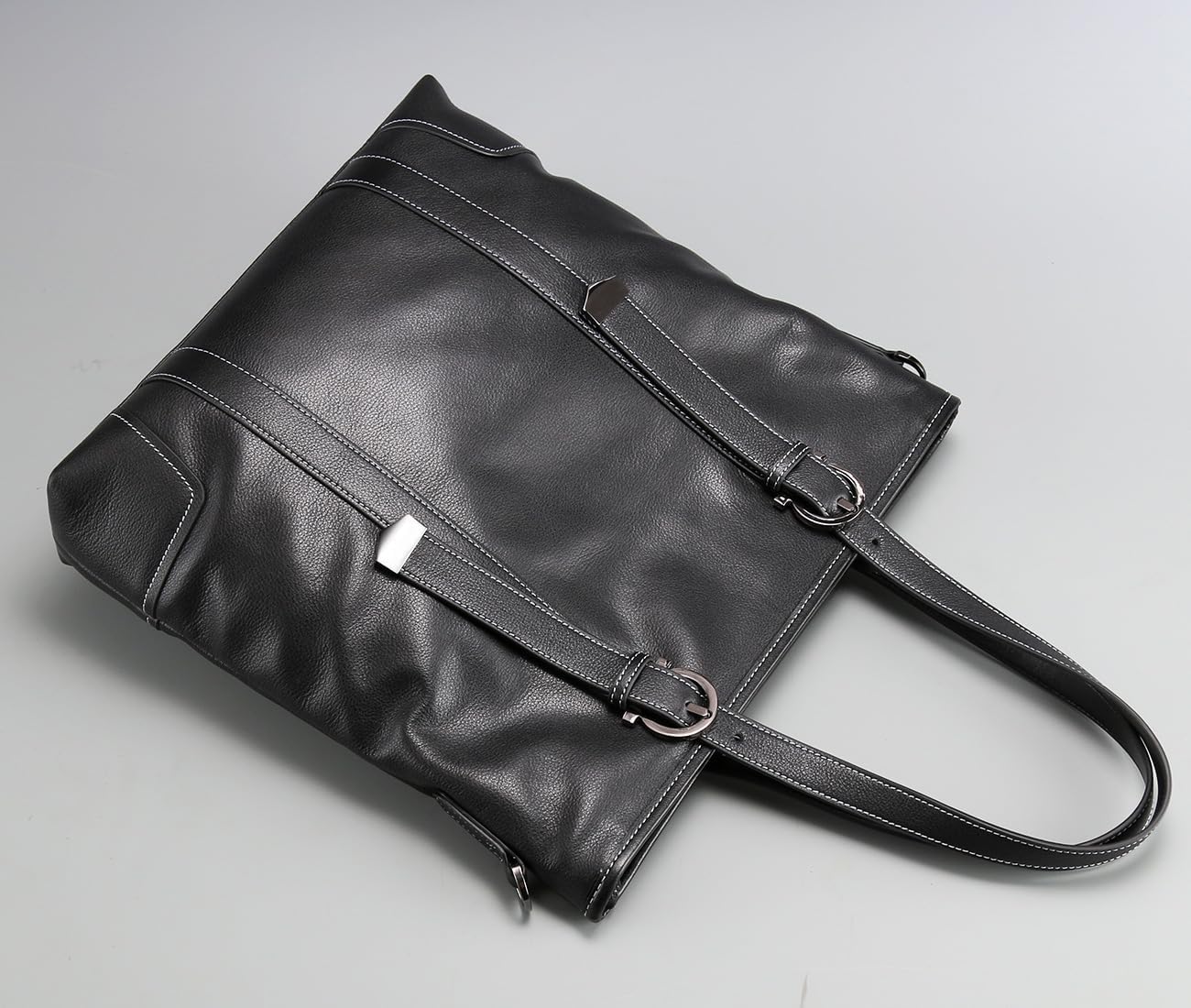 Leather handbag for men, black business briefcase, adjustable tote bag, crossbody bag vertical style