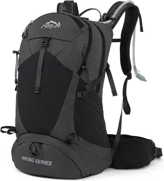Hiking Backpack, Waterproof Hiking Daypack with 3L Water Bladder and Rain Cover, Lightweight Travel Camping Backpack for Men Women (Black)