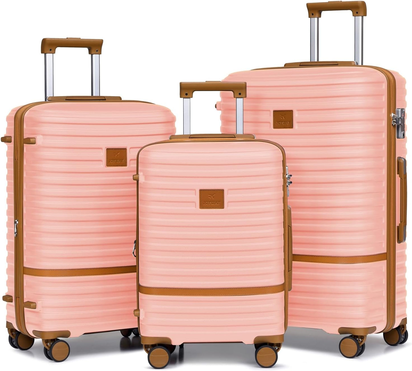 Joyway Luggage Set 3 Piece Suitcase Sets with Spinner Wheel,Hardside Expandable Travel Laggage with TSA Lock (20/24/28 Pink brown