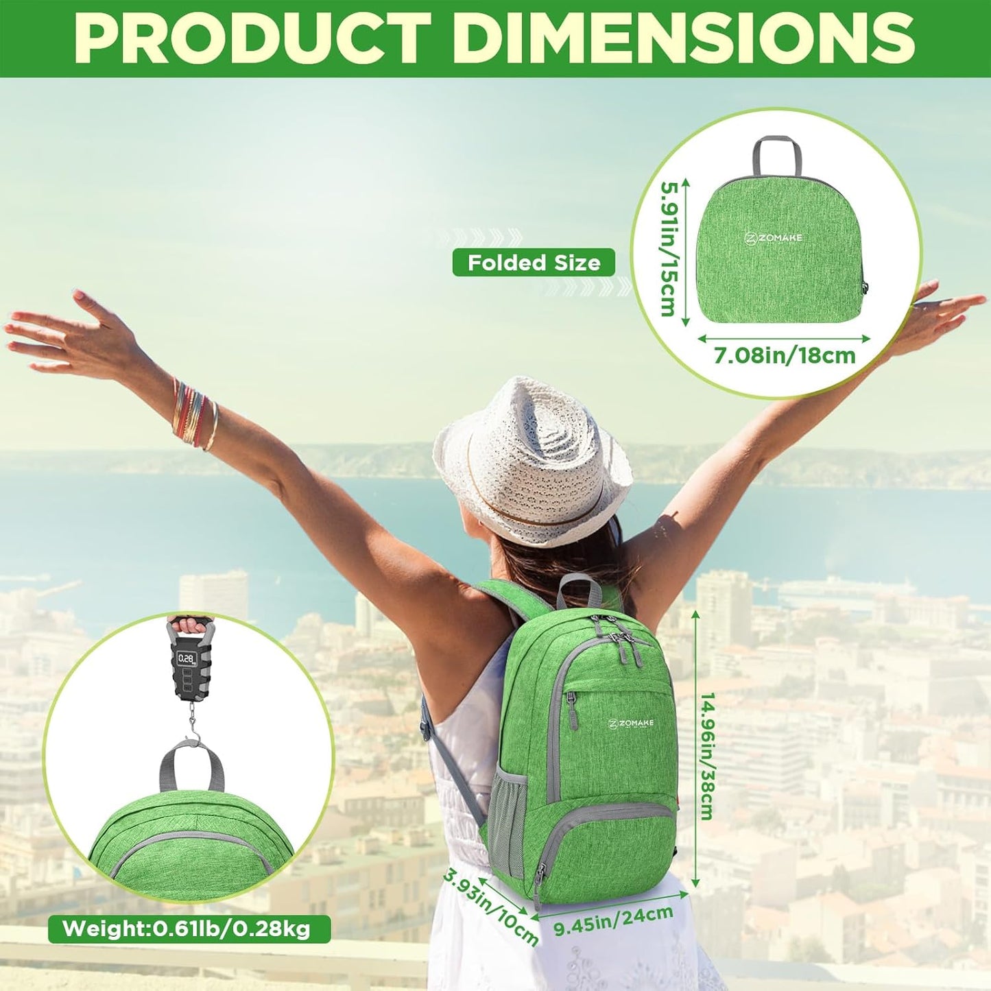 ZOMAKE Ultra Lightweight Packable Backpack 20L,Small Foldable Backpacks Hiking Water Resistant Collapsible Daypack for Women Men(Dark Green-C2)