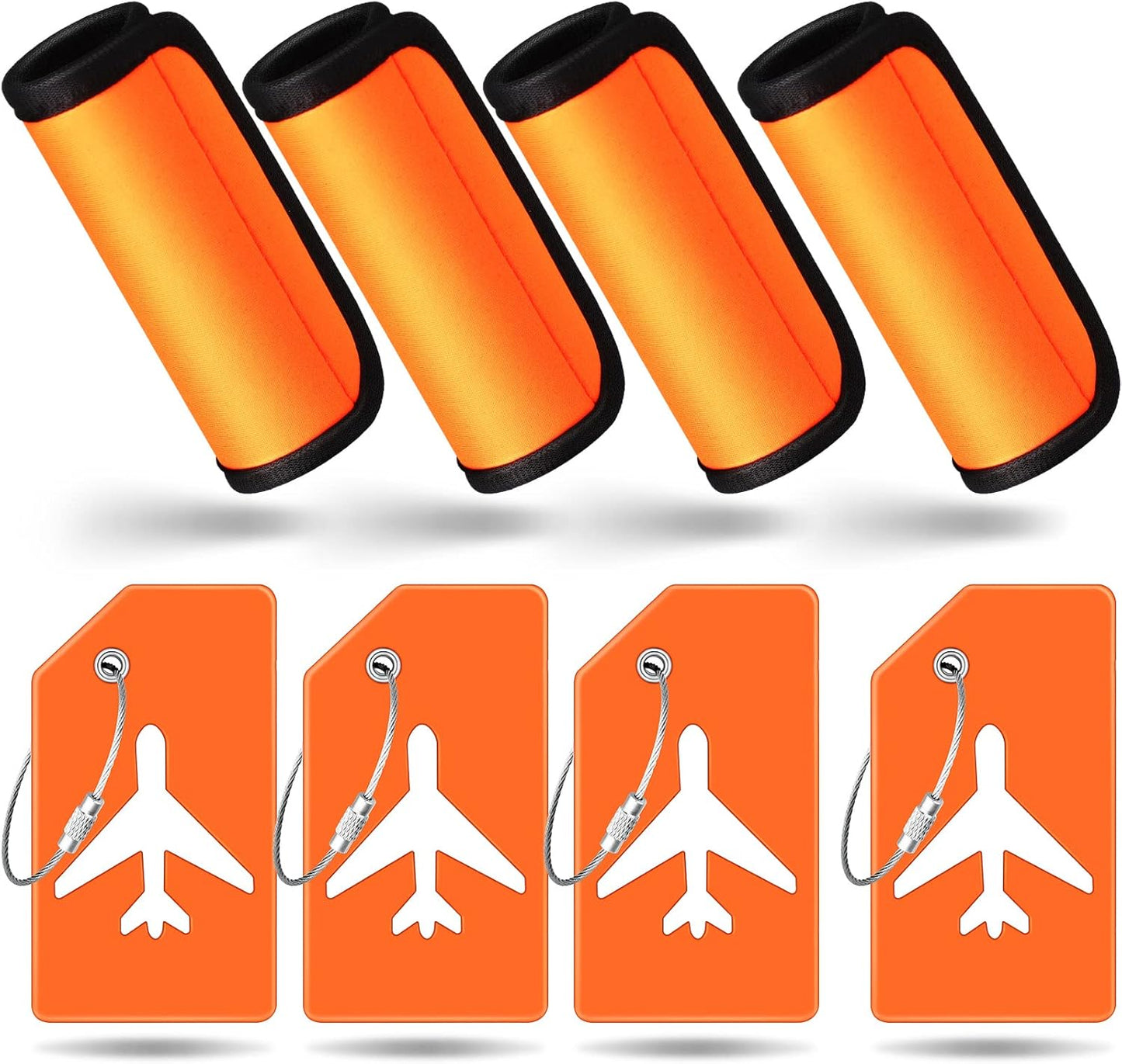 Sanwuta 8 Pcs Luggage Handle Wrap Tags Neoprene Suitcases Handle Wraps Silicone Luggage Identifiers Travel(Orange)