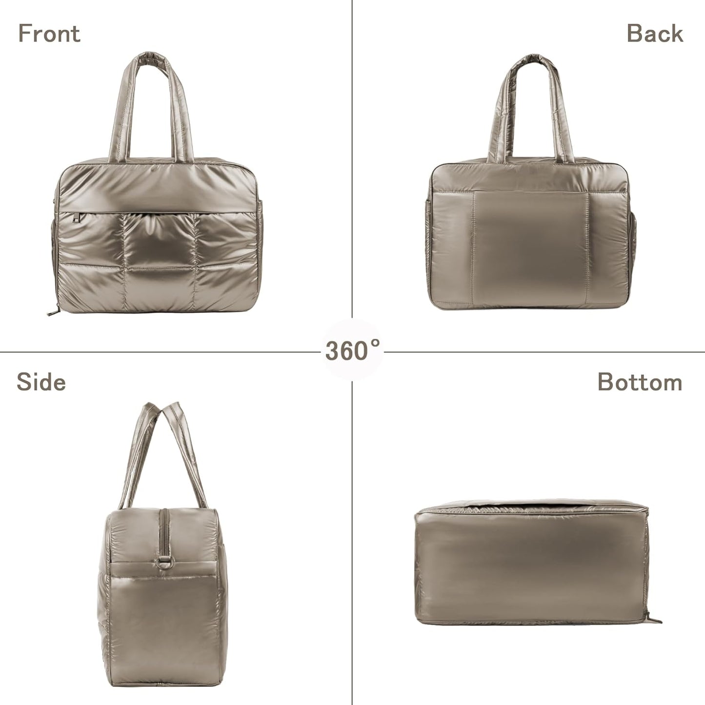 Weekender Fluffy Bag Quilted Nylon Puffer Tote Bag Personal Item Bag for Airlines Overnight Bag Gym Bag
