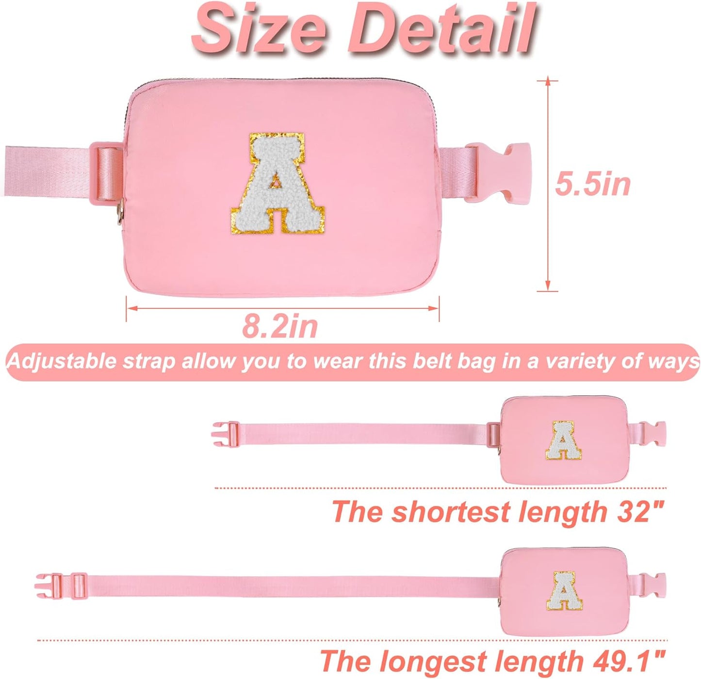 Graduation Gift for Teen Girls Kids,Birthday Gifts for 4 5 6 7 8 9 10 11 12 Year Old Girls Daughter Sister Her,Fanny Pack Belt Bag Crossbody Bags Cute Stuff | Initials A,Peach Bag