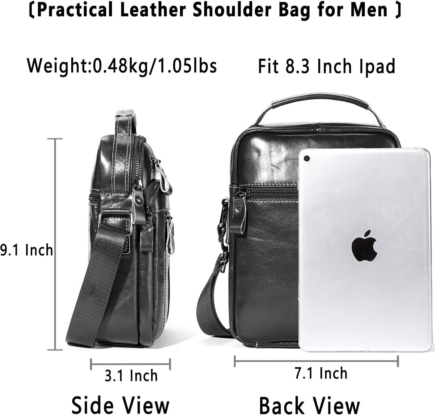 Leather Crossbody Bags for Men Casual Shoulder Bag Travel Messenger Bag Vintage Handbag Multi Pocket Satchel