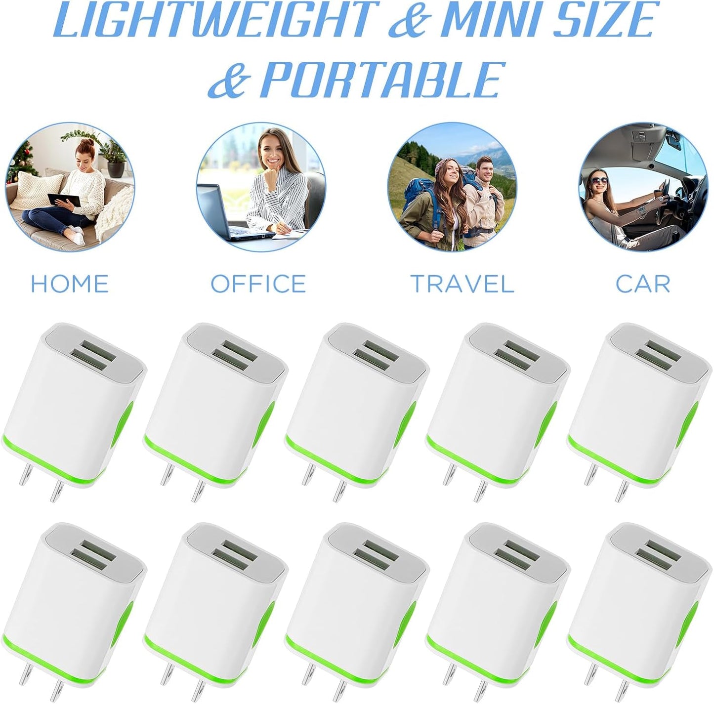 Xuhal 12 Pcs Fast USB Wall Charger Charging Block Bulk Adapter Plug Cube 2.1A USB Wall Charger Replacement for Most Smartphones and Tablets (Green)