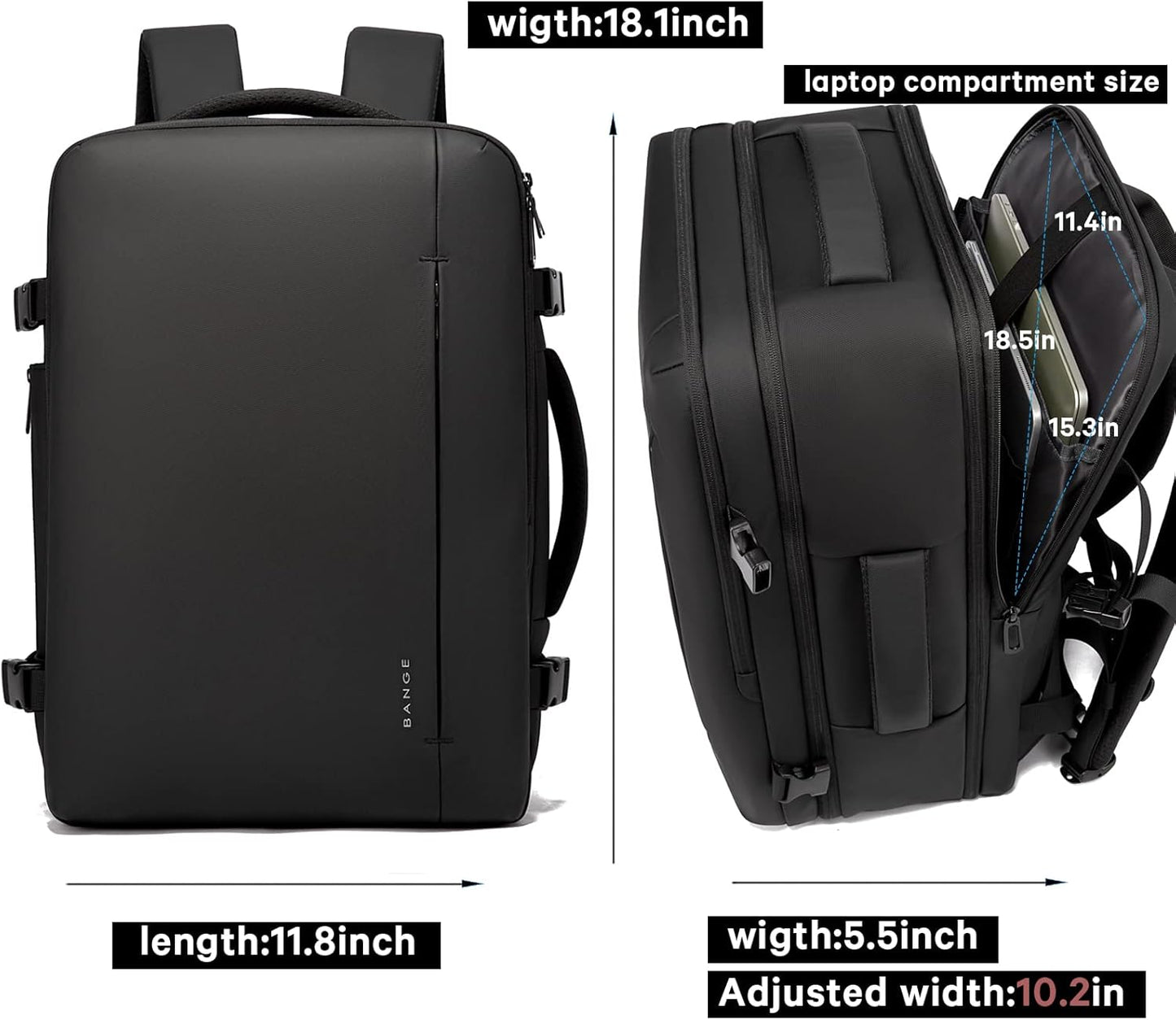 BANGE 35L Men's Expandable Laptop Backpack for 17.3Inch Laptop, Carry On Backpack Fits Under Seat Airline Approved, Personal Item Travel Bag for Men…