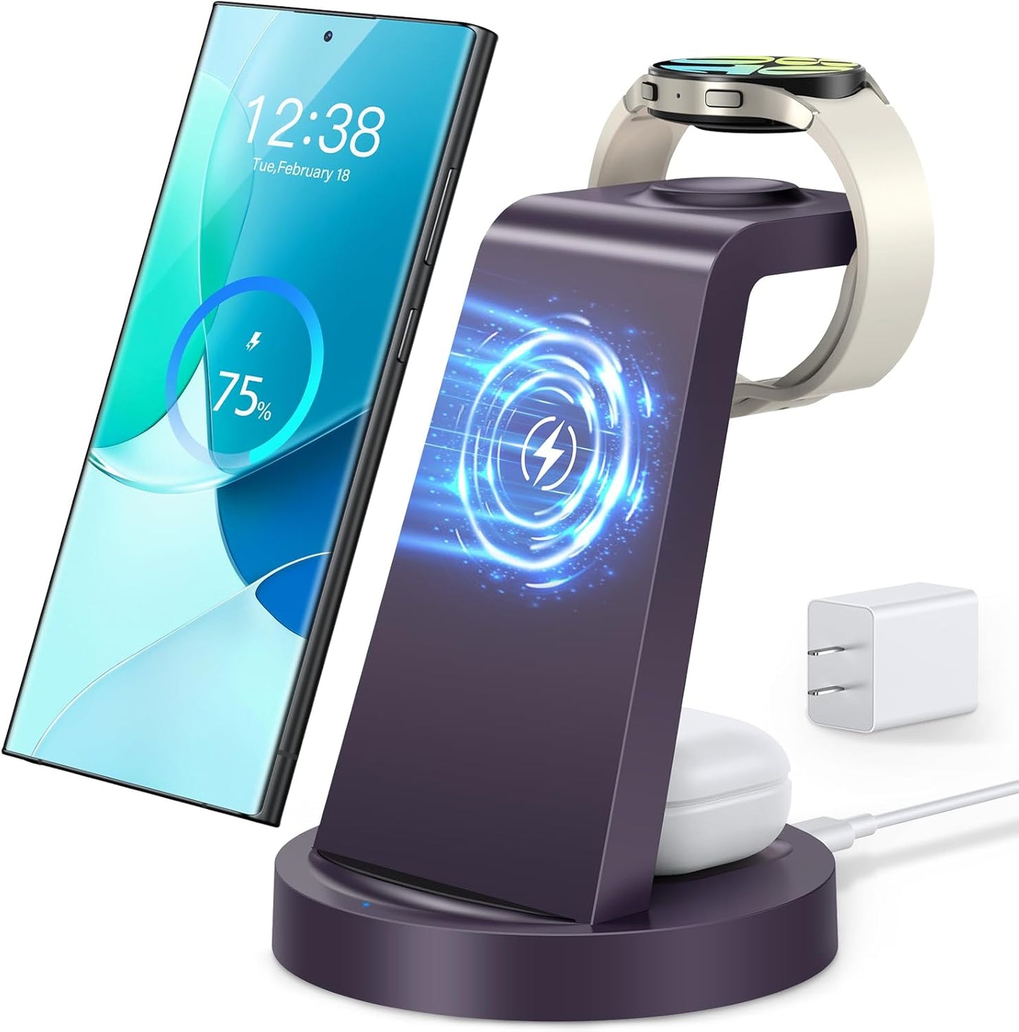 Wireless Charger for Samsung: 3 in 1 Wireless Charging Station for Samsung Galaxy Watch 8 7 6 5 4 3 Pro Classic Galaxy Buds - Charger Dock Stand for S25 S24 Ultra S23 S22 S21 Note Z Fold Android