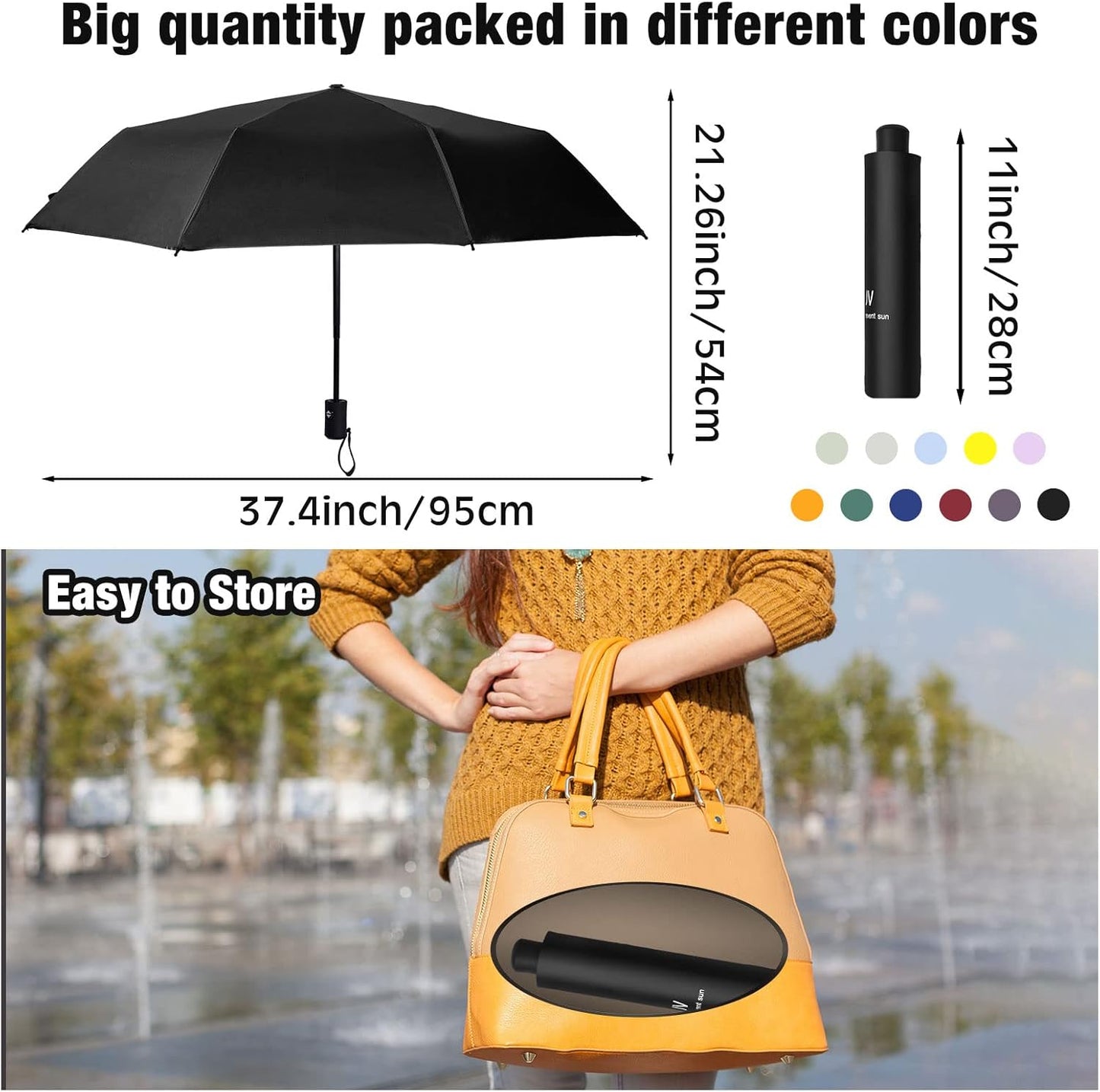 Reginary 12 Pcs UV Umbrellas Bulk Automatic Open Close Windproof Sun Protection Umbrellas Travel