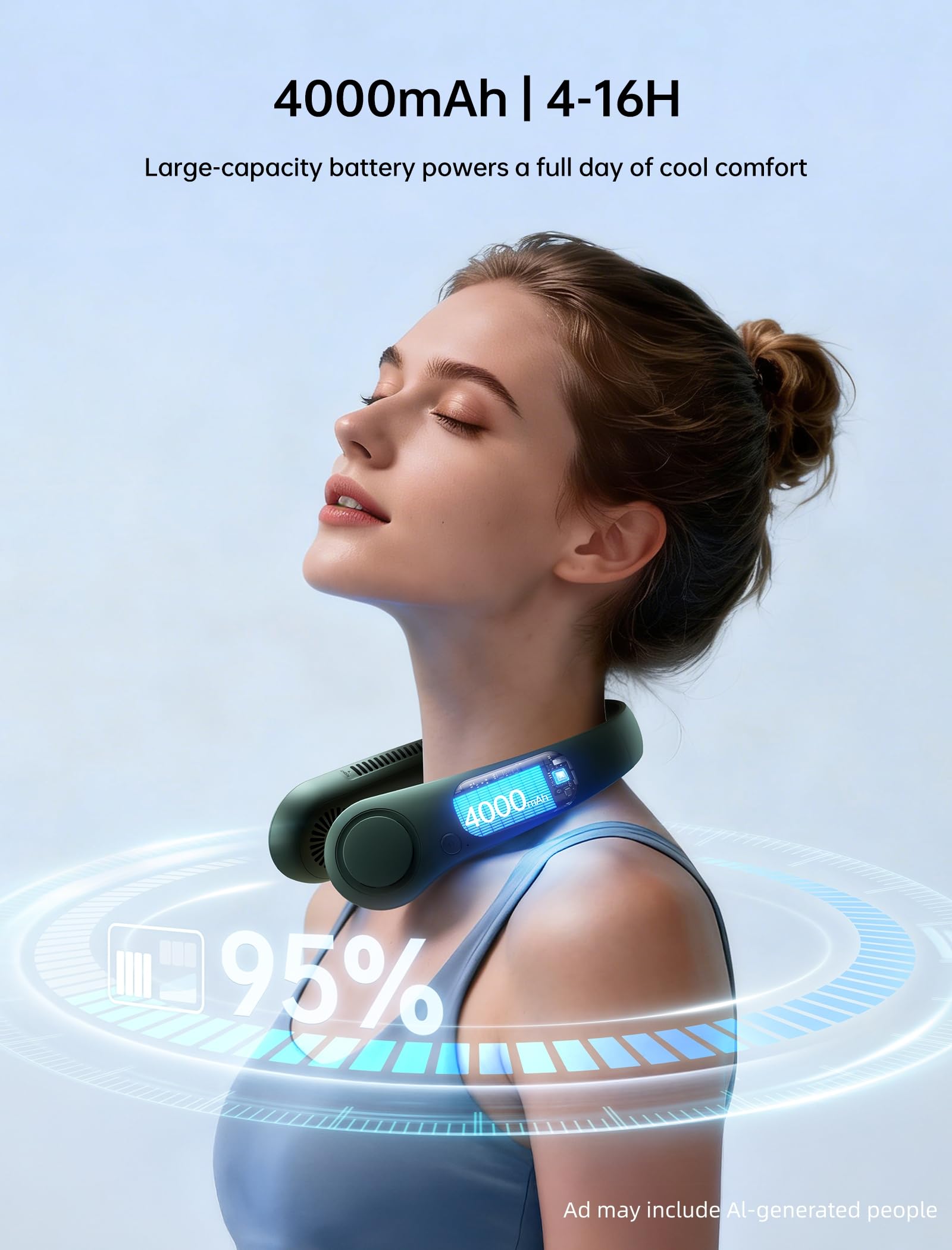 JISULIFE Portable Neck Fan, Hands Free Bladeless Fan, 5 Speeds, 4000 mAh