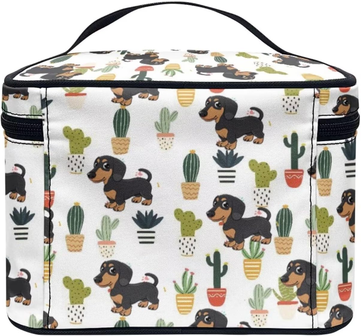 JoyLamoria Cute Dachshund Cactus Makeup Case Portable Cosmetic Bag Toiletry Containers for Women Girls
