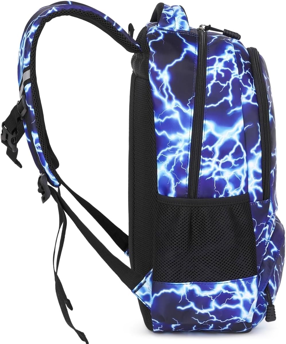 Boys Backpack for Elementary Kids Bookbag Middle School Bags Heavy Duty Soccer Laptop Durable Waterproof 18 In (5-Blue Lightning)