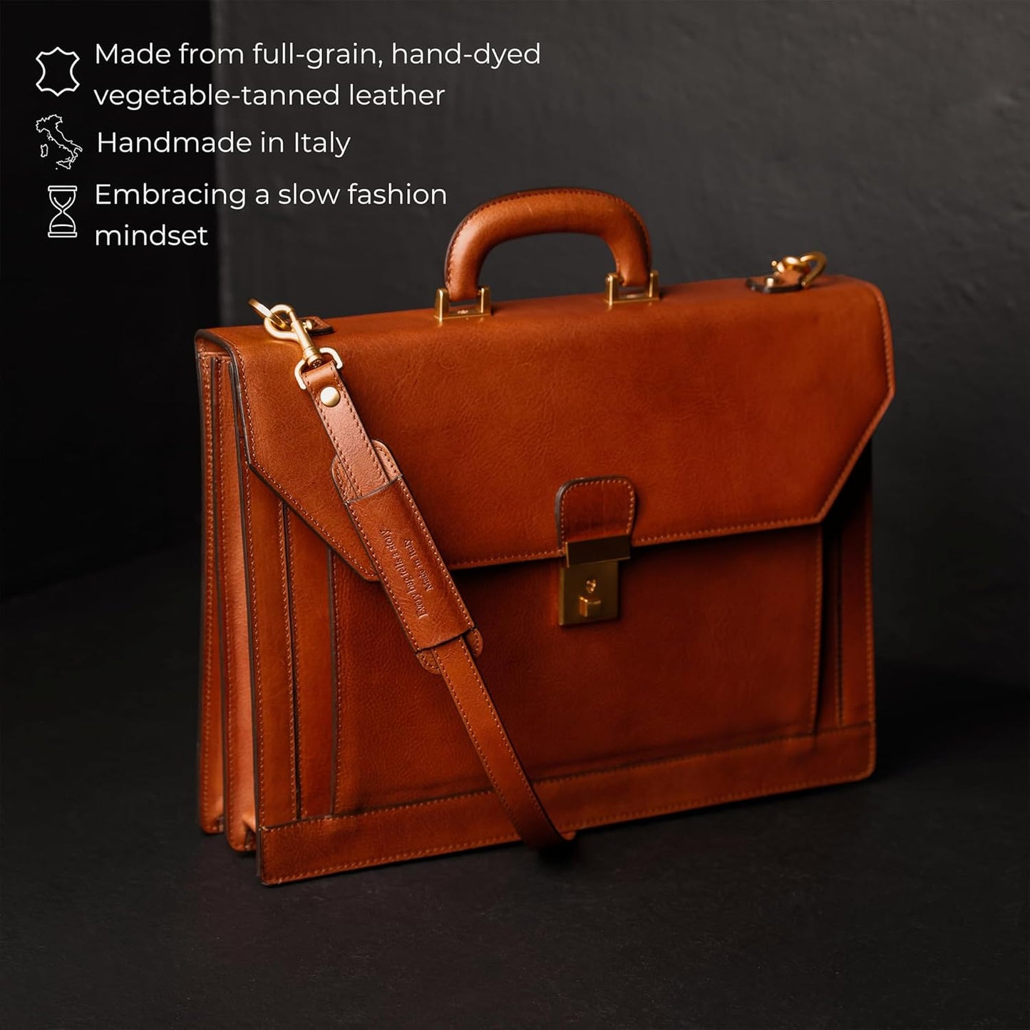 Time Resistance Leather Briefcase - Italian Handmade Laptop Bag - Work Bag for Men and Women
