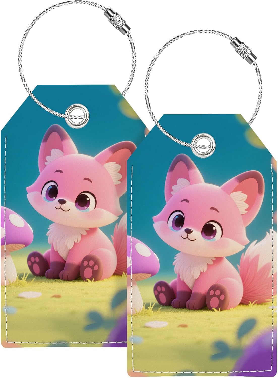 Luggage Tag, Luggage Tags for Suitcases, Cute Personalized Bag Tags for Backpacks Handbag School Instrument with Name ID Label Travel Essentials, Unique Fun Baggage Tags 2 Pack, Pink Fox