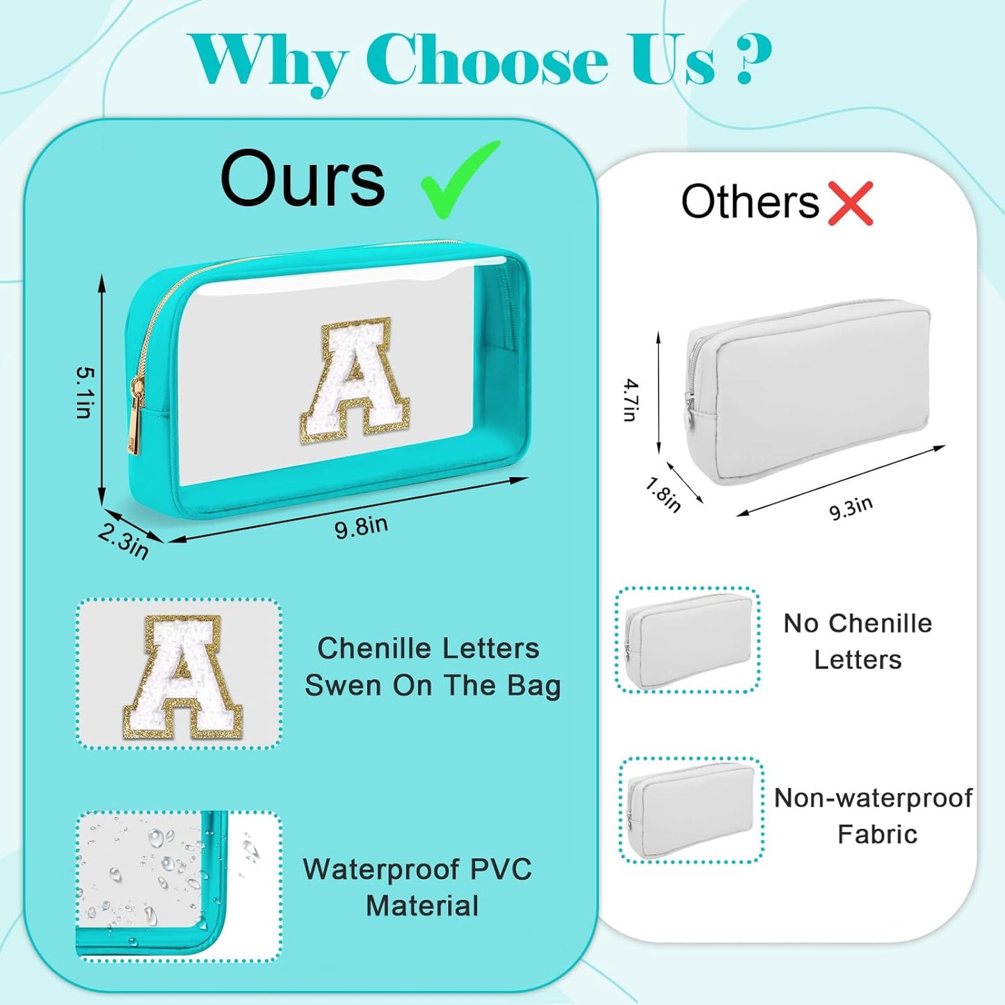 Personalized Initial Letter Clear Makeup Bag,Preppy Small Nylon&PVC Cosmetic Zipper Bag with