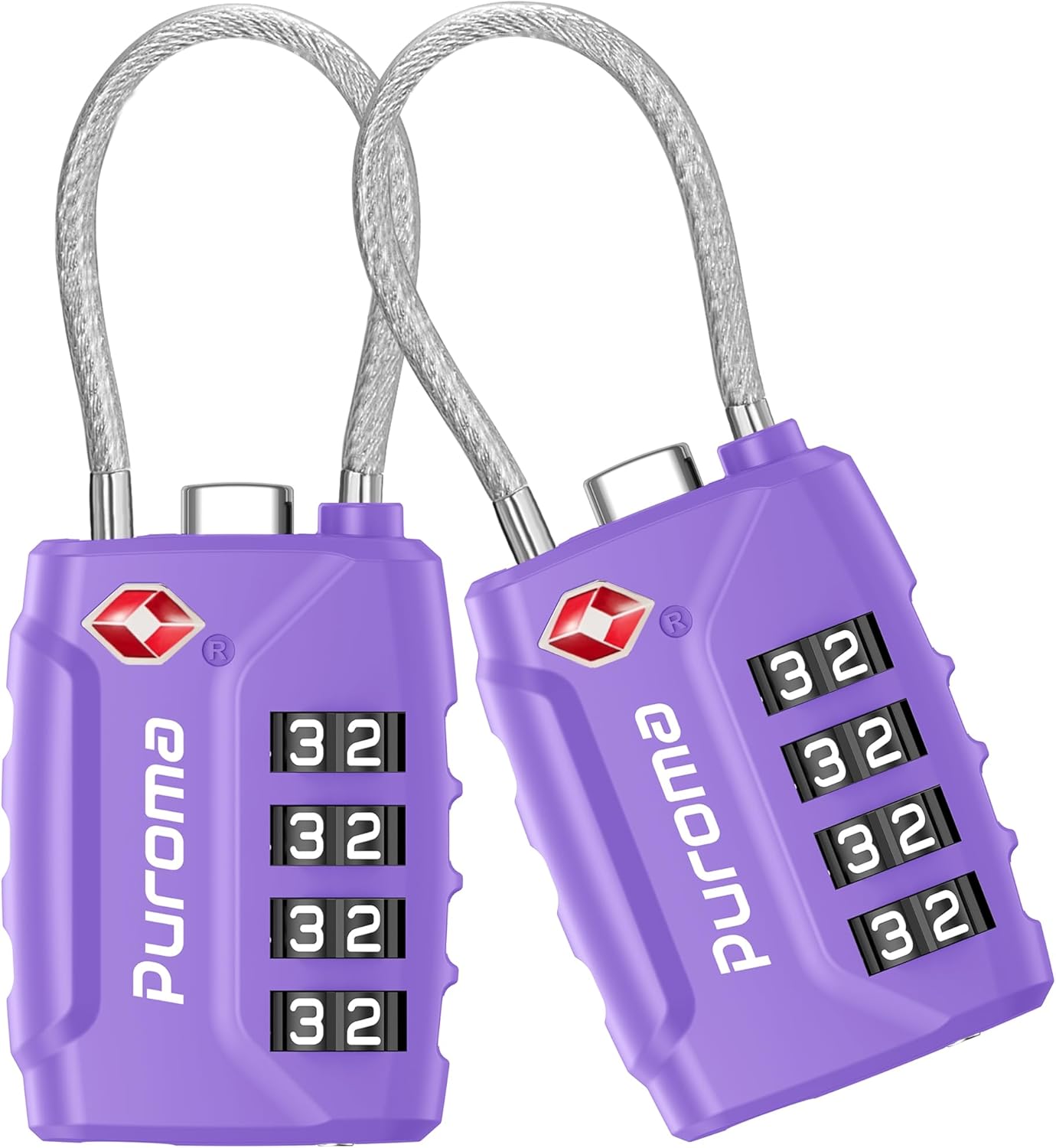 Puroma 2 Pack TSA Approved Luggage Locks, 4 Digit Combination Travel Locks Resettable Code Lock with Zinc Alloy Body for Suitcase, Toolbox, Backpack, Bag, Gym Locker (Medium Purple)