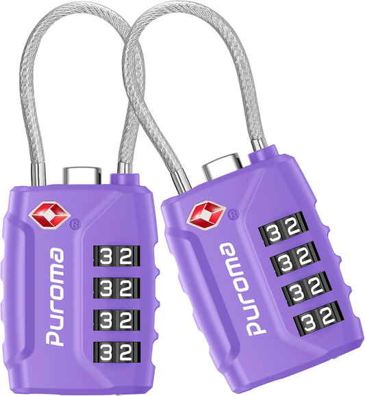 Puroma 2 Pack TSA Approved Luggage Locks, 4 Digit Combination Travel Locks Resettable Code Lock with Zinc Alloy Body for Suitcase, Toolbox, Backpack, Bag, Gym Locker (Medium Purple)