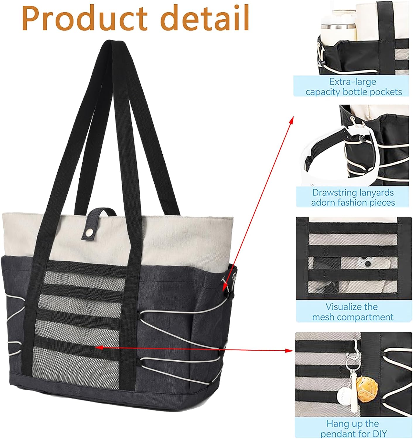 Travel Tote Bags for Women - Foldable Beach Bag Waterproof Zipper Gym Sports Shopping Bag with Trolley Sleeve