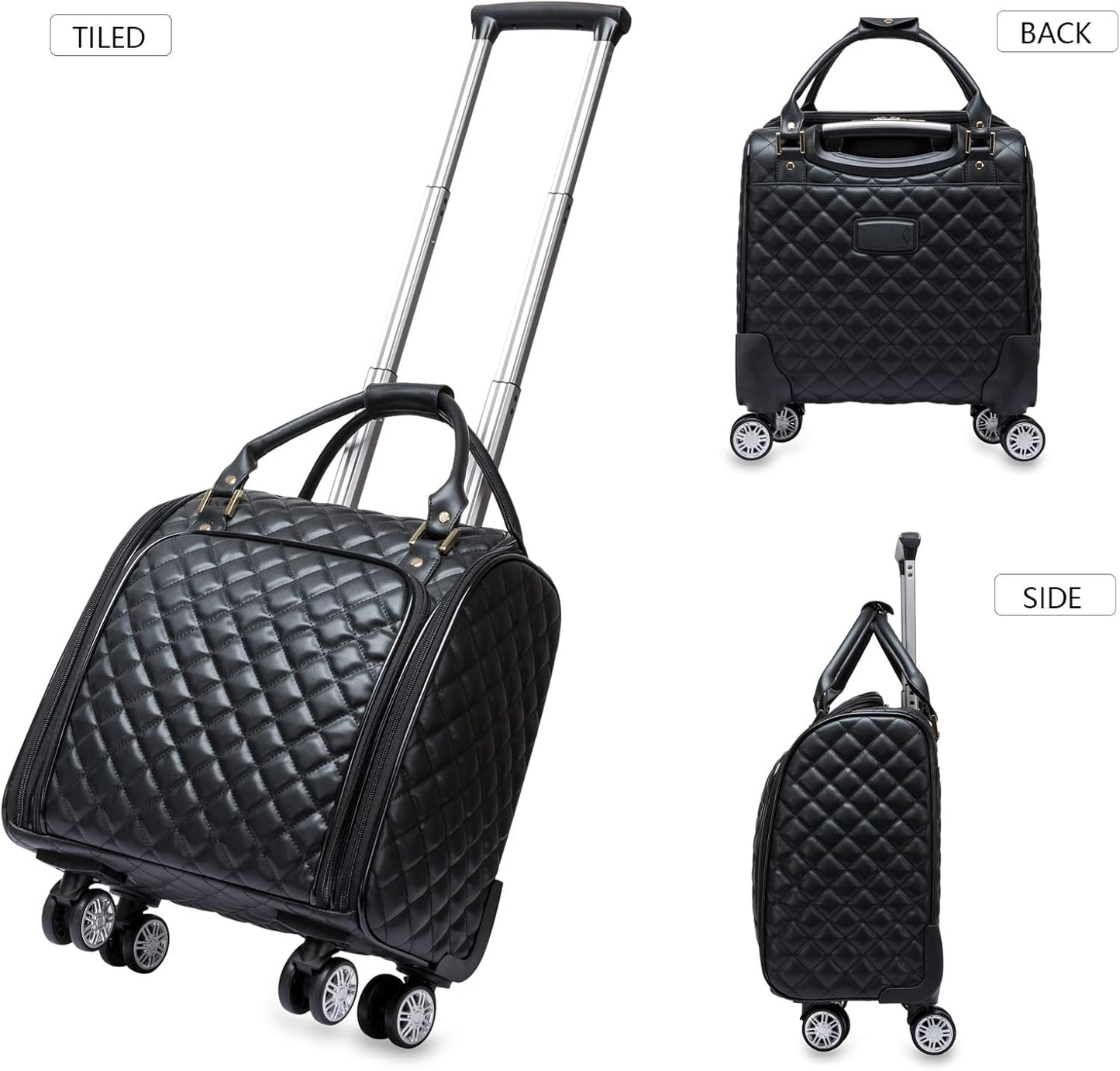 feilario 16in Leather Softside Underseat Carry on Suitcases Expandable Spinner Wheels Travel Luggage