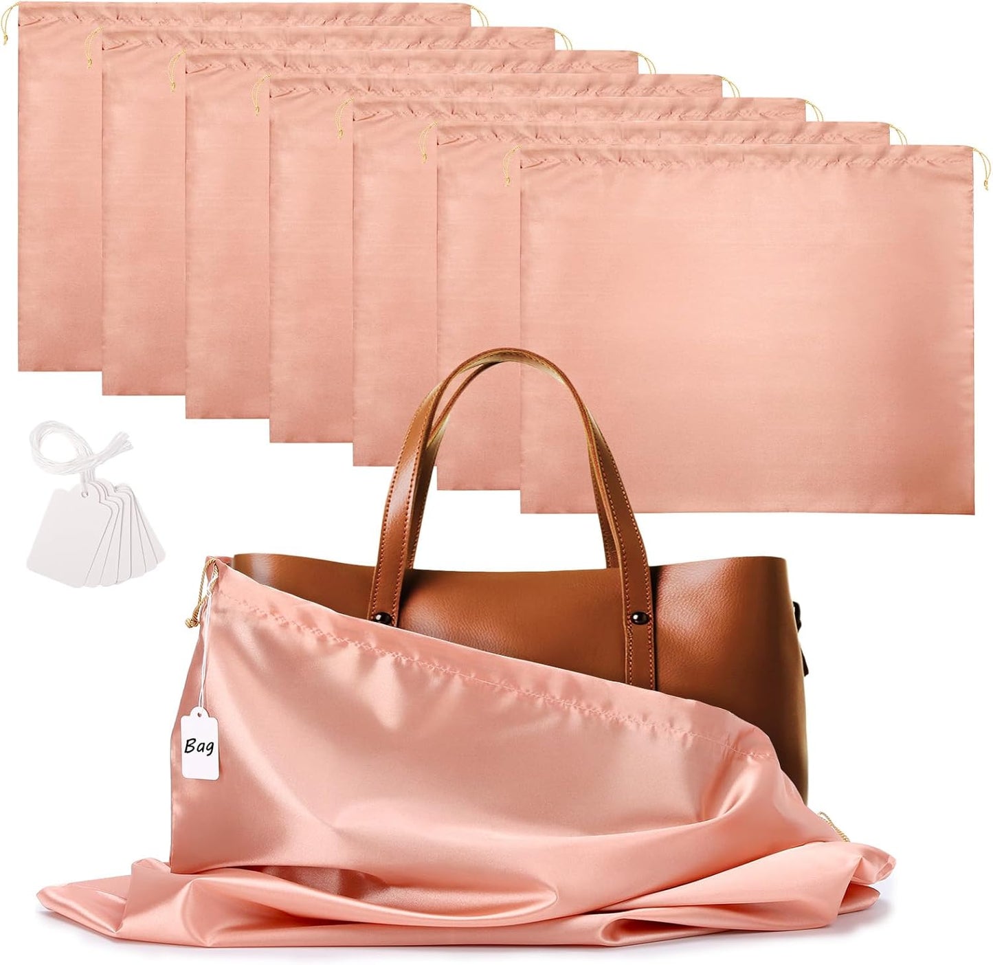 Ewen 23.6x19.6in Pink Orange Dust Bags for Handbags, 7 Pack of Dustproof Silk Bags with Drawstring for Shoes and Boots, Purse Bag for Storage, Satin Covers for Travel, Protectors for Luxury Handbags