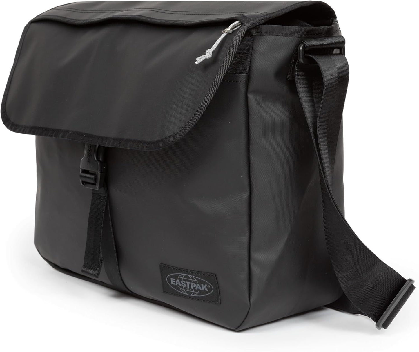 EASTPAK Delegate + – 20L Weatherproof Shoulder Bag with 17" Laptop Sleeve, Trolley Strap, Reflective Details, Adjustable Padded Strap, Tarp Black