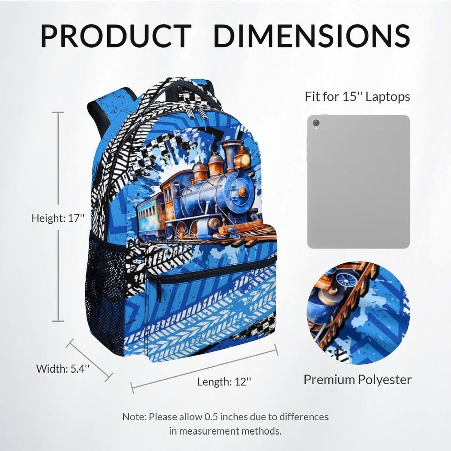 Kids' Backpacks, Train Backpack for Boys, 17" Toddler Bookbag for Elementary Preschool Kindergarten, Lightweight Children School Bag