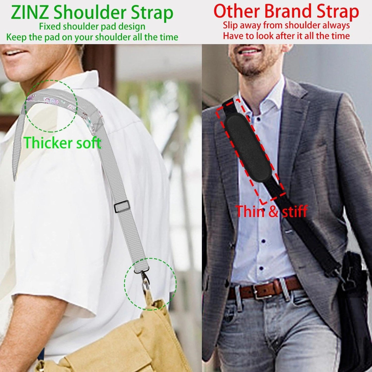 ZINZ Shoulder Strap 58" Ultra-Thick Fixed Padded and Adjustable Buckles Crossbody Strap for Briefcase Laptop Bag Luggage