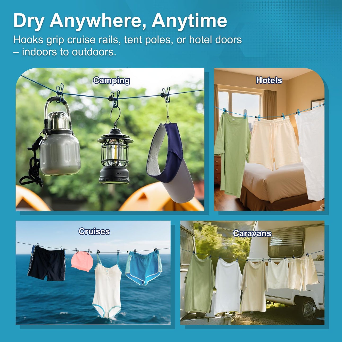 2 Pack Retractable Portable Travel Clothesline, Camping Clothing Line Set