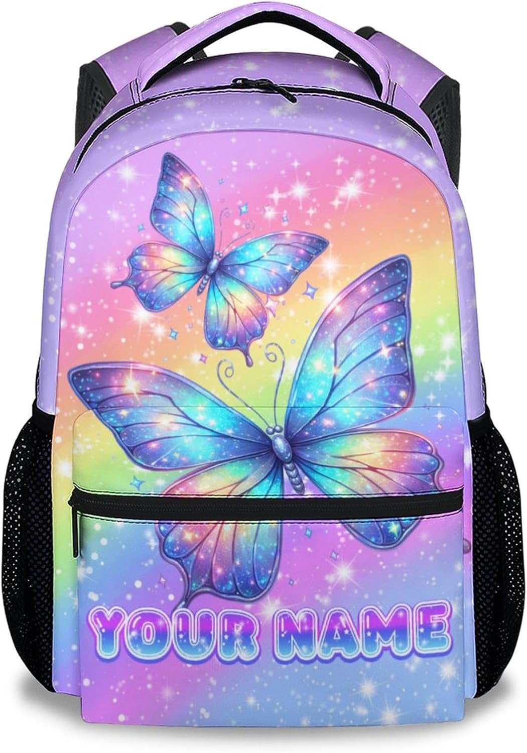 Bookbag for Girls, Personalized Butterfly Backpacks for Kids, Elementary Preschool School Bag for Toddler, 17" Custom Cute Rainbow Bookbag with Name