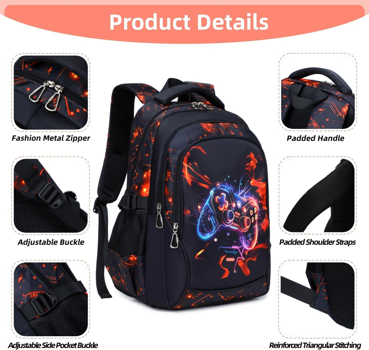 Boys Backpack Elementary School Bookbag Waterproof Durable Sturdy Kids Schoolbag Casual Travel Daypack (2-Black-game)