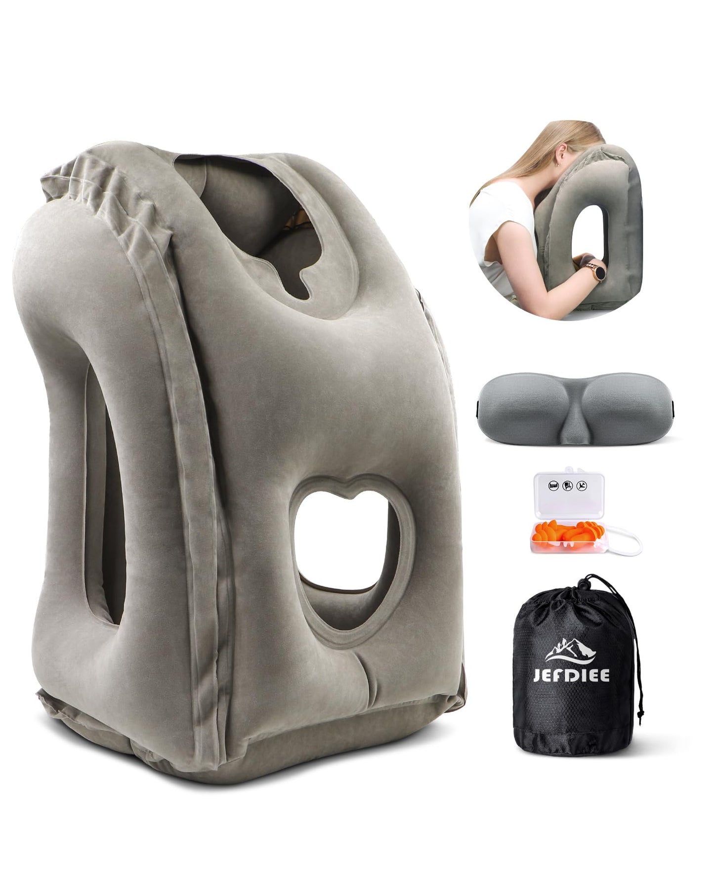 JefDiee Inflatable Travel Pillow, Airplane Neck Pillow Comfortably Supports Head and Chin for