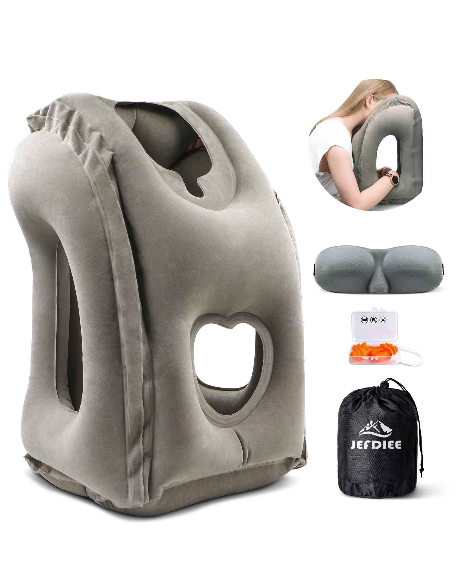 JefDiee Inflatable Travel Pillow, Airplane Neck Pillow Comfortably Supports Head and Chin for