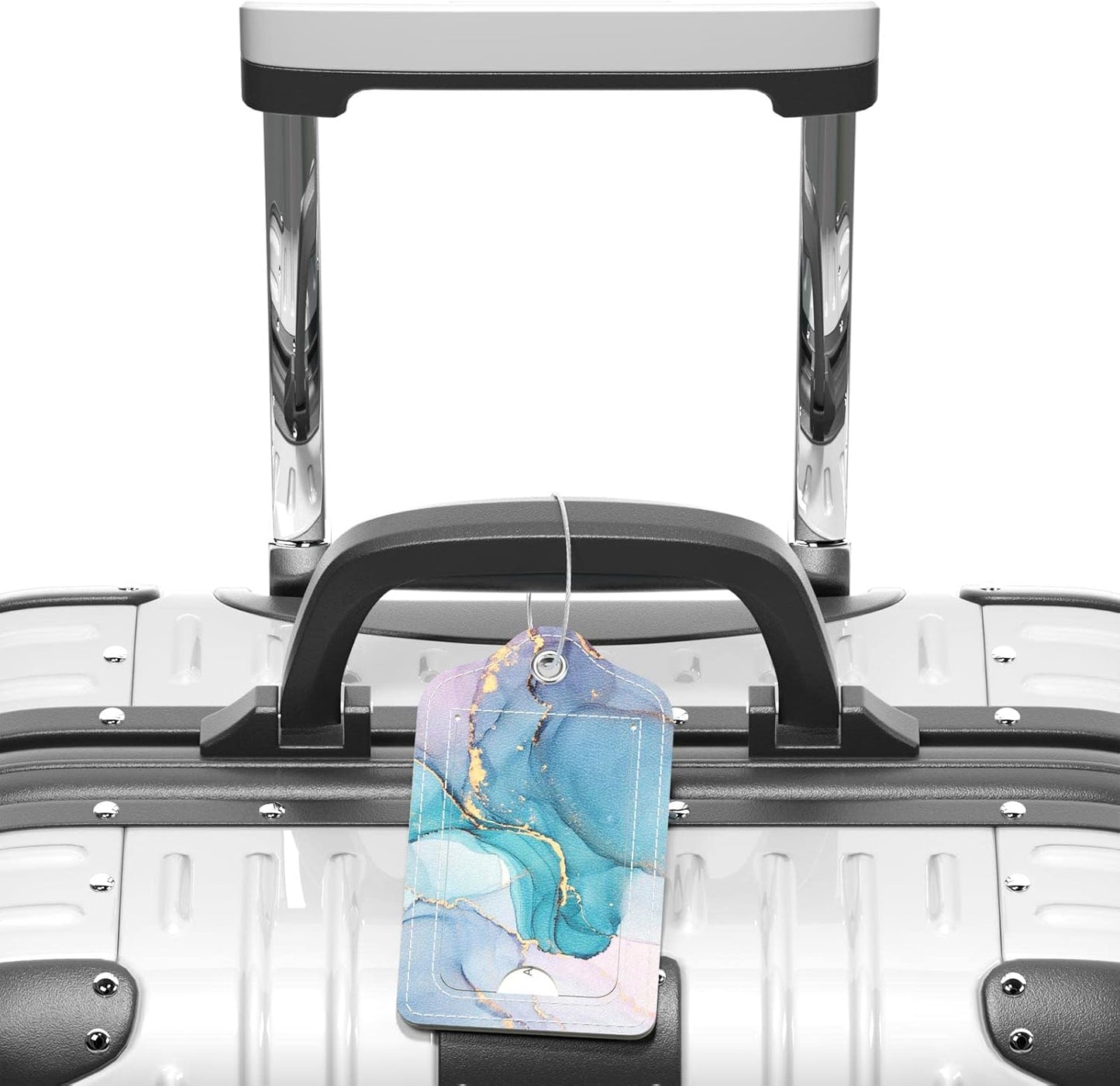 Luggage Tags for Suitcase, 2 Pack PU Leather Travel Cruise Luggage Tag with Privacy Flap, Name ID Label and Metal Loop for Women Men Suitcase Baggage Bag Backpack Instrument, Teal Blue Marble