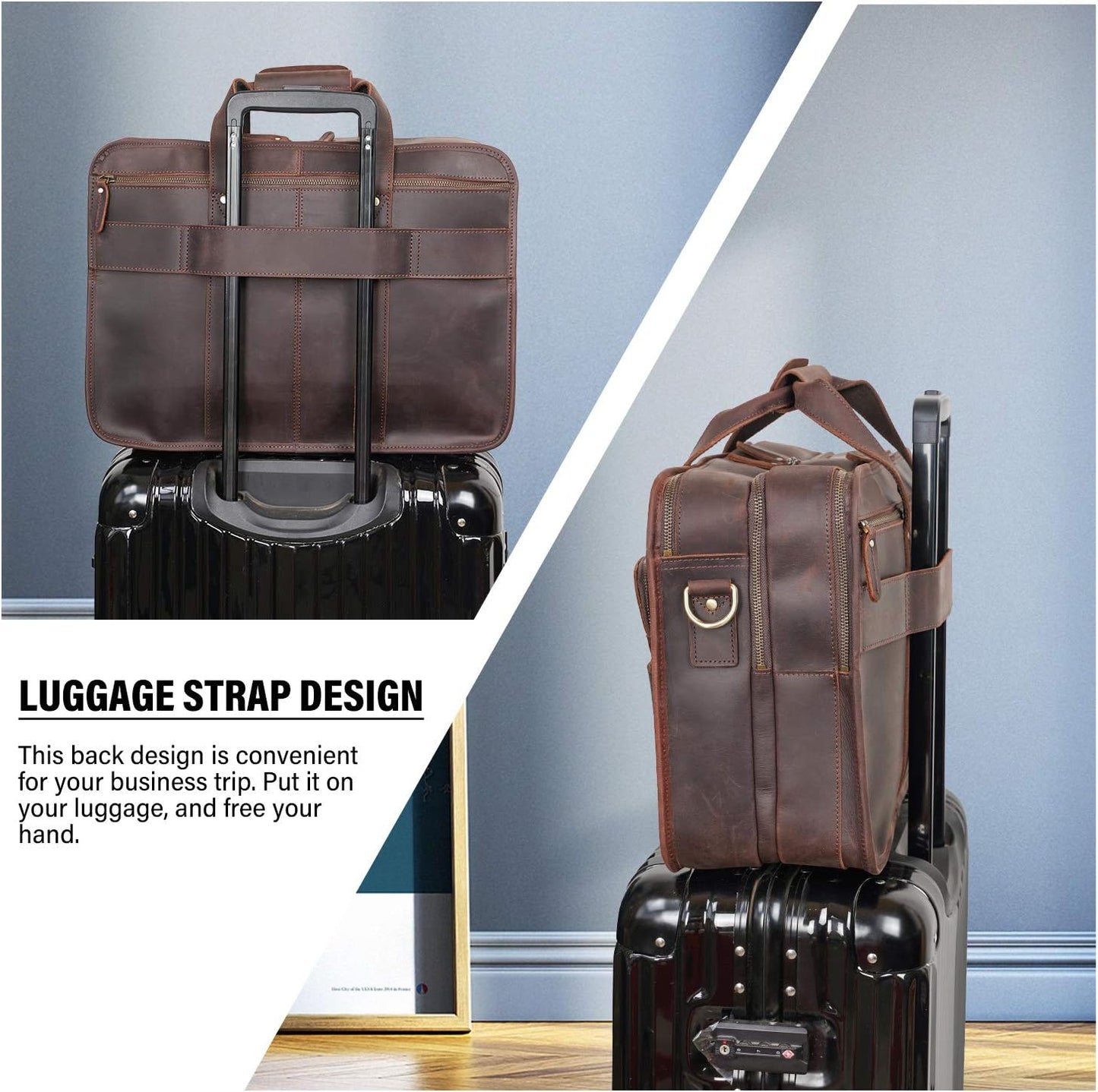 Men's Full Grain Leather Briefcase Large 17 Inch Business Travel Laptop Messenger Bag Tote with YKK