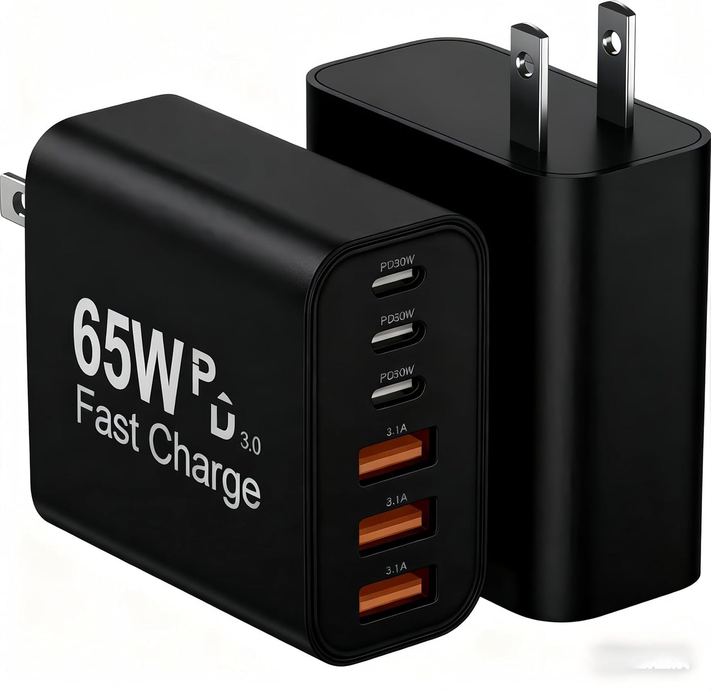 USB C Charger Block, 2-Pack 65W 6-Port USB C Wall Charger iPhone Charger Fast Charging PD Power