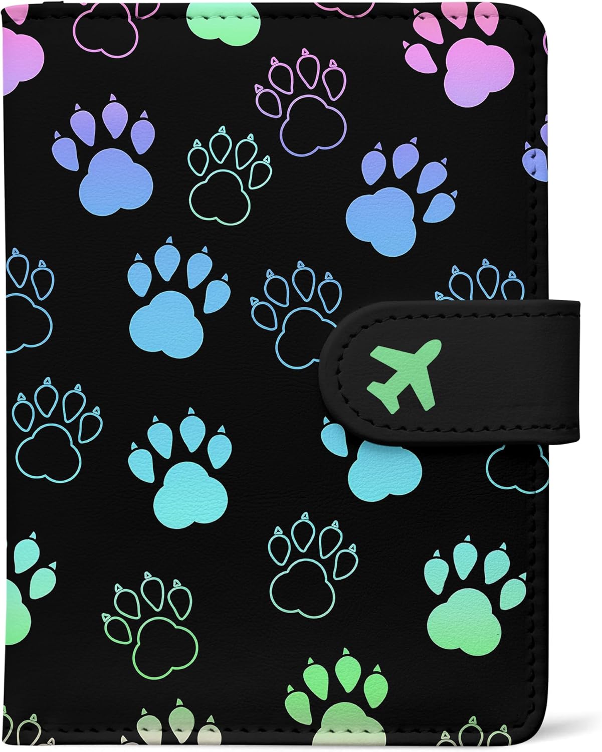 Passport Holder, Travel Wallet Cover with Pen Loop | Cute RFID Blocking Leather Case with Magnetic Closure for Travel Essentials-Pawprint