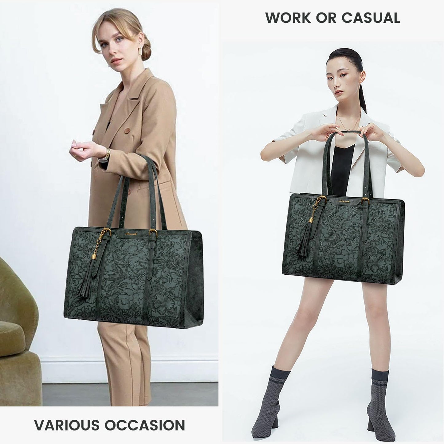 LOVEVOOK Laptop Bag for Women Vintage Leather Laptop Tote 17.3 inch Large Capacity Computer bag with Clutch Purse for Work