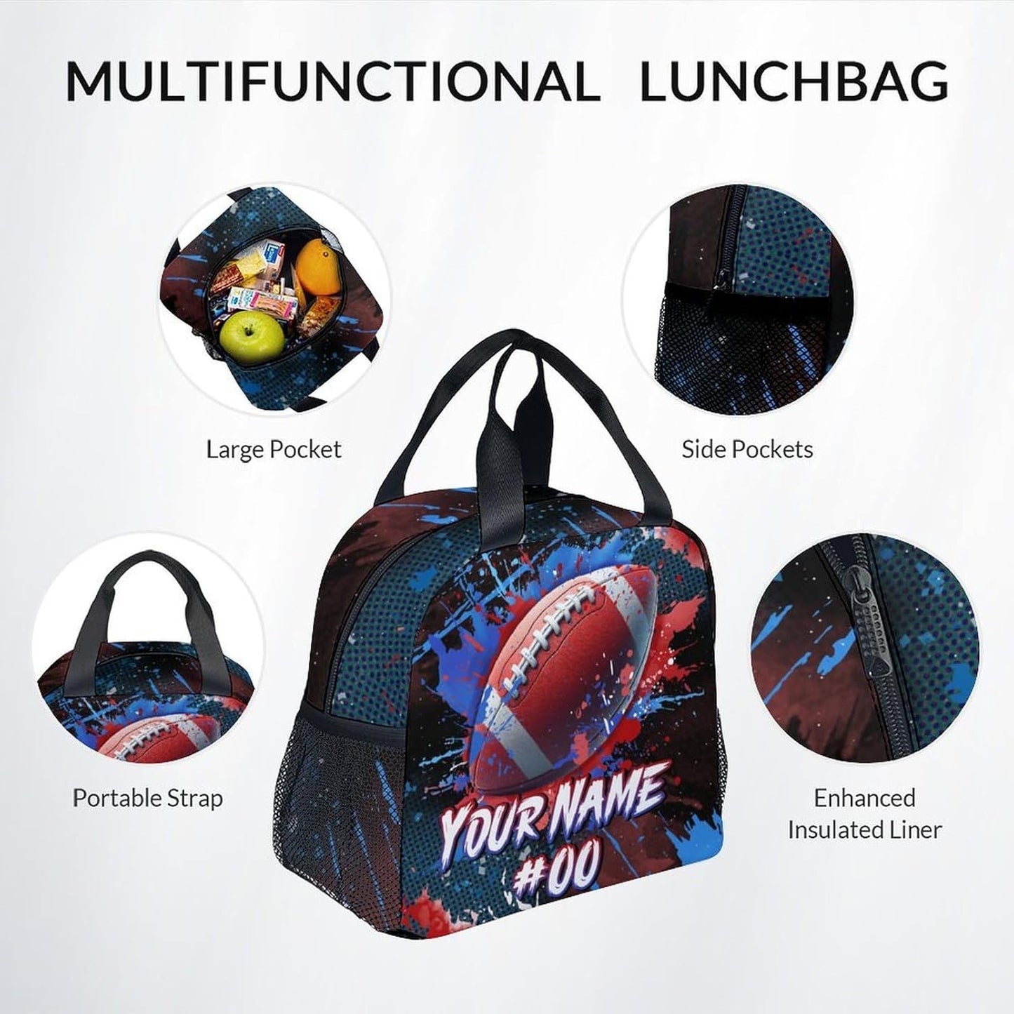 COZYAURA Boy Backpack - Personalized Football Backpacks Set for Kids -Teens Bookbag with Lunch Bag & Pencil Case - Sports Theme School Bags for Elementary Middle School