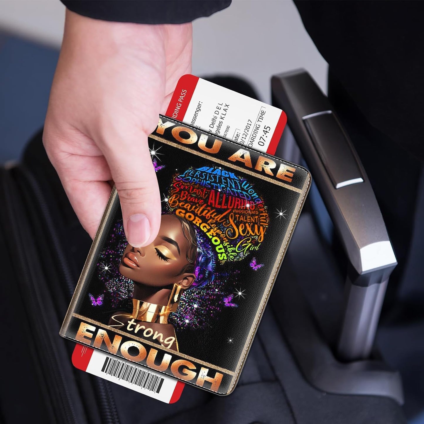 Passport Holder Women Wallet with Luggage Tag, Leather Passport Cover with RFID Blocking, Travel Accessories Multi Card Slot Passport Case for Men，Black Women Black Queen You Are Beautiful