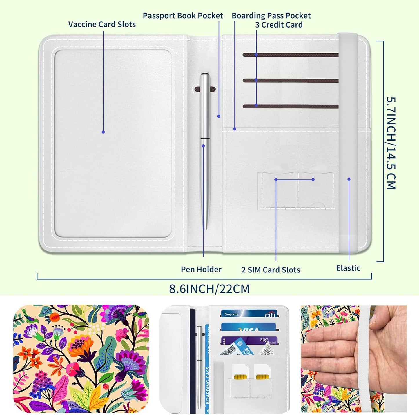 Passport Holder for Travel Essentials, Leather RFID Blocking Passport Wallet Cover Case, Cute Passport Book Holders for Women and Men Colorful Boho Paisley