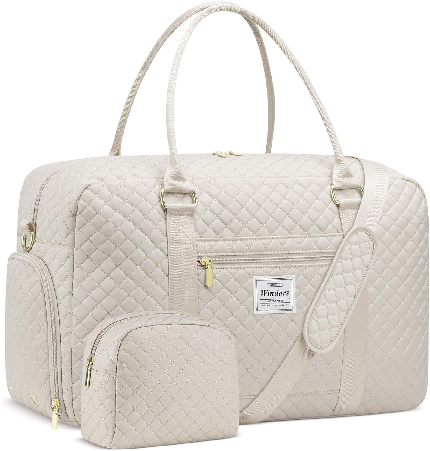 Travel Duffle Bag, Weekender Bags for Women with Shoe Compartment, Carry on Overnight Bag with Toiletry Bag & Wet Pocket, Hospital Bags for Labor and Delivery (Beige)