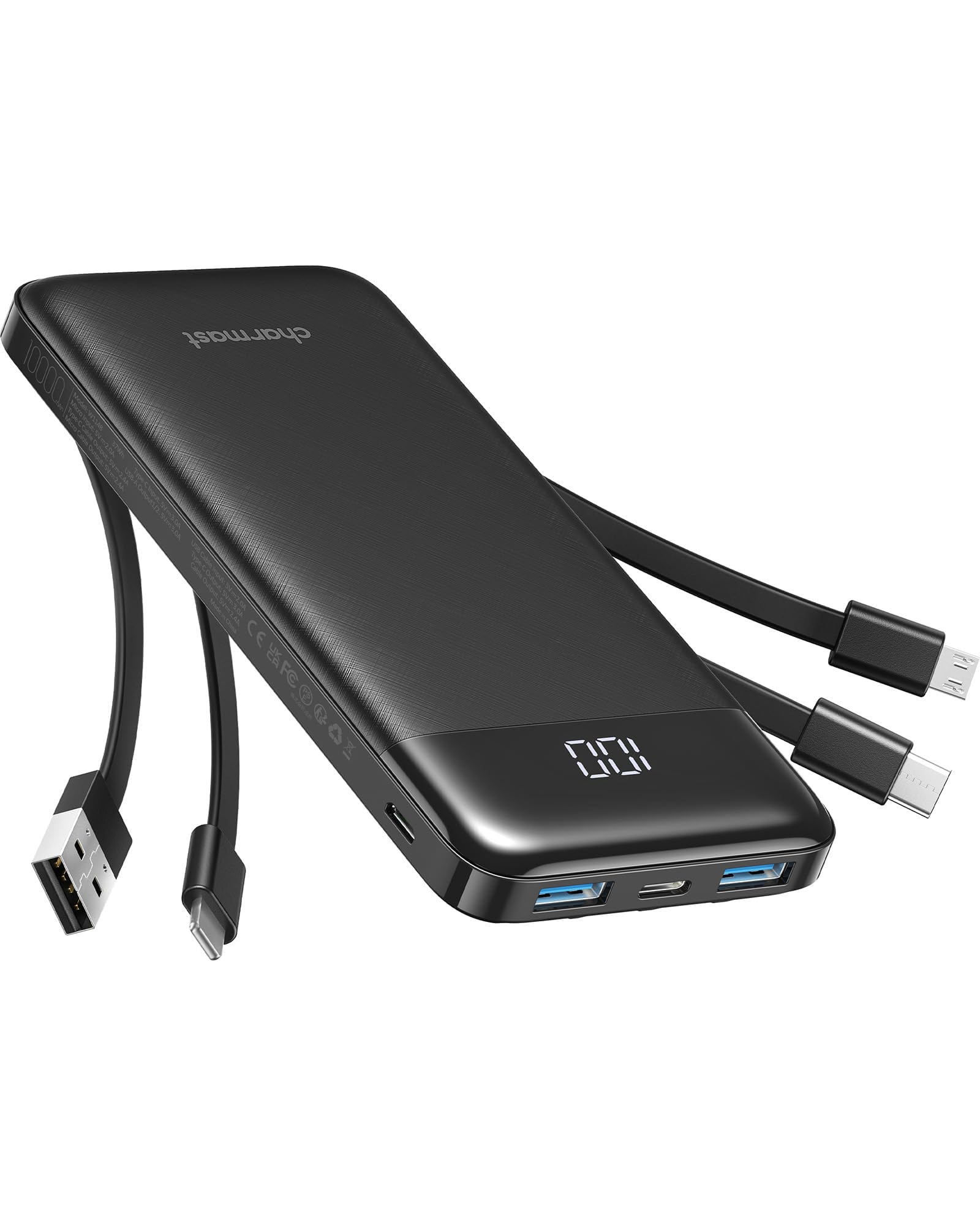 charmast Portable Charger Power Bank with Reinforced Built-in 4 Cables