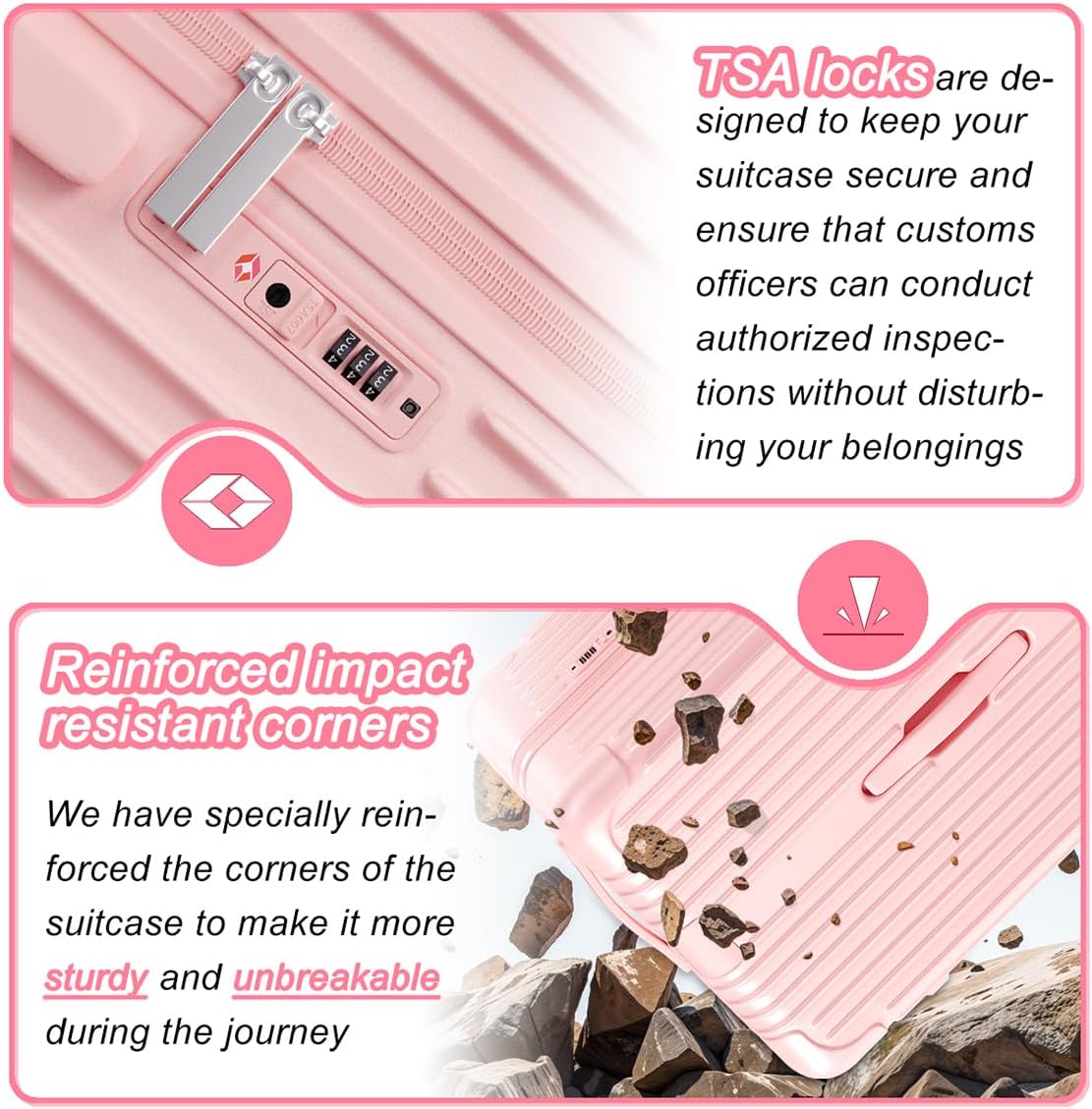Krute Carry on Luggage 20 Inch USB Suitcases with Spinner Double Wheels Cup Holder PC+ABS Hardside Luggage with TSA Lock (Pink)