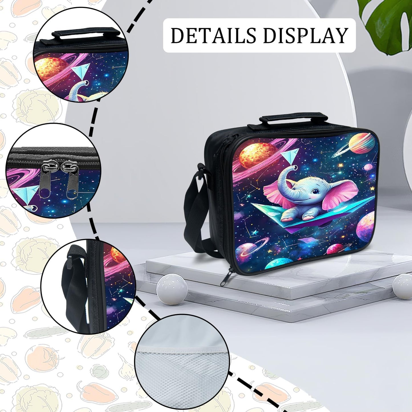 Funny Elephant Backpack Space Galaxy School Bag 3PCS Backpack 16 Inch with Lunch Bag Set Lightweight for Teen Boys Girls Kids Elementary Middle School
