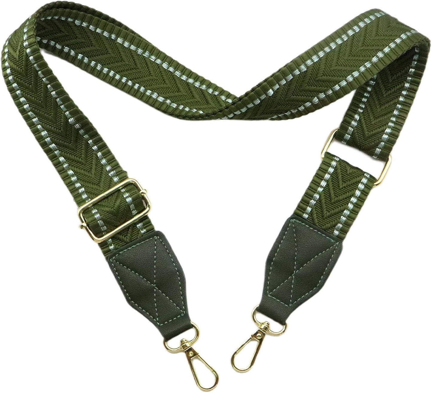 Adjustable Purse Strap with Green Leather End - 1.5" Wide Handbags, Camera, Guitar, Phone & Crossbody Bag Replacement Shoulder Straps(Gold Hardware)