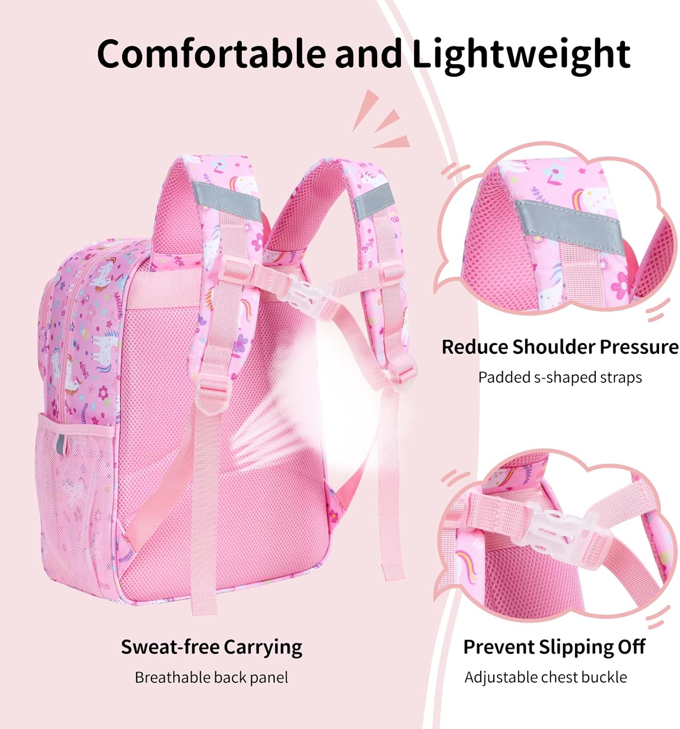2pcs Kids Backpack for Boys Girls - 15 Inch Backpack for Kids 3 to 8, Lightweight Bookbag for Preschool Kindergarten Elementary School, Insulated Pocket, Black Dino & Pink Unicorn