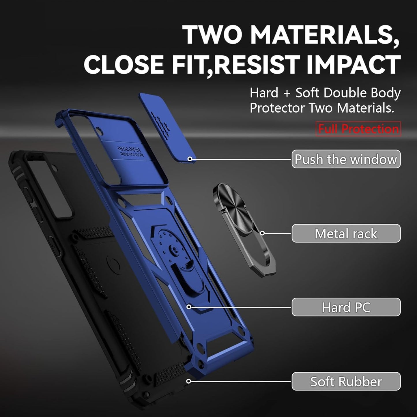 for Samsung S21 FE Case with Screen Protector: [Military Grade 20ft. Drop Tested] Ring Shockproof Protective Phone Case for -Samsung Galaxy S21 FE (Blue)