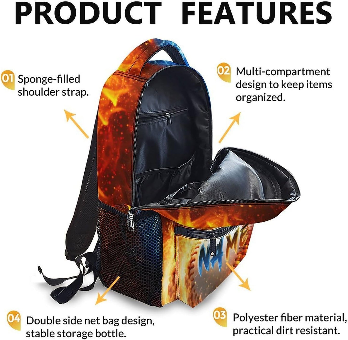Backpack for Boys, Personalized Baseball Backpacks for Kids Teens Elementary Middle Primary High Senior, 17 Inch Lightweight Custom Sport Bookbag for Ages 6-18 Back to School Travel