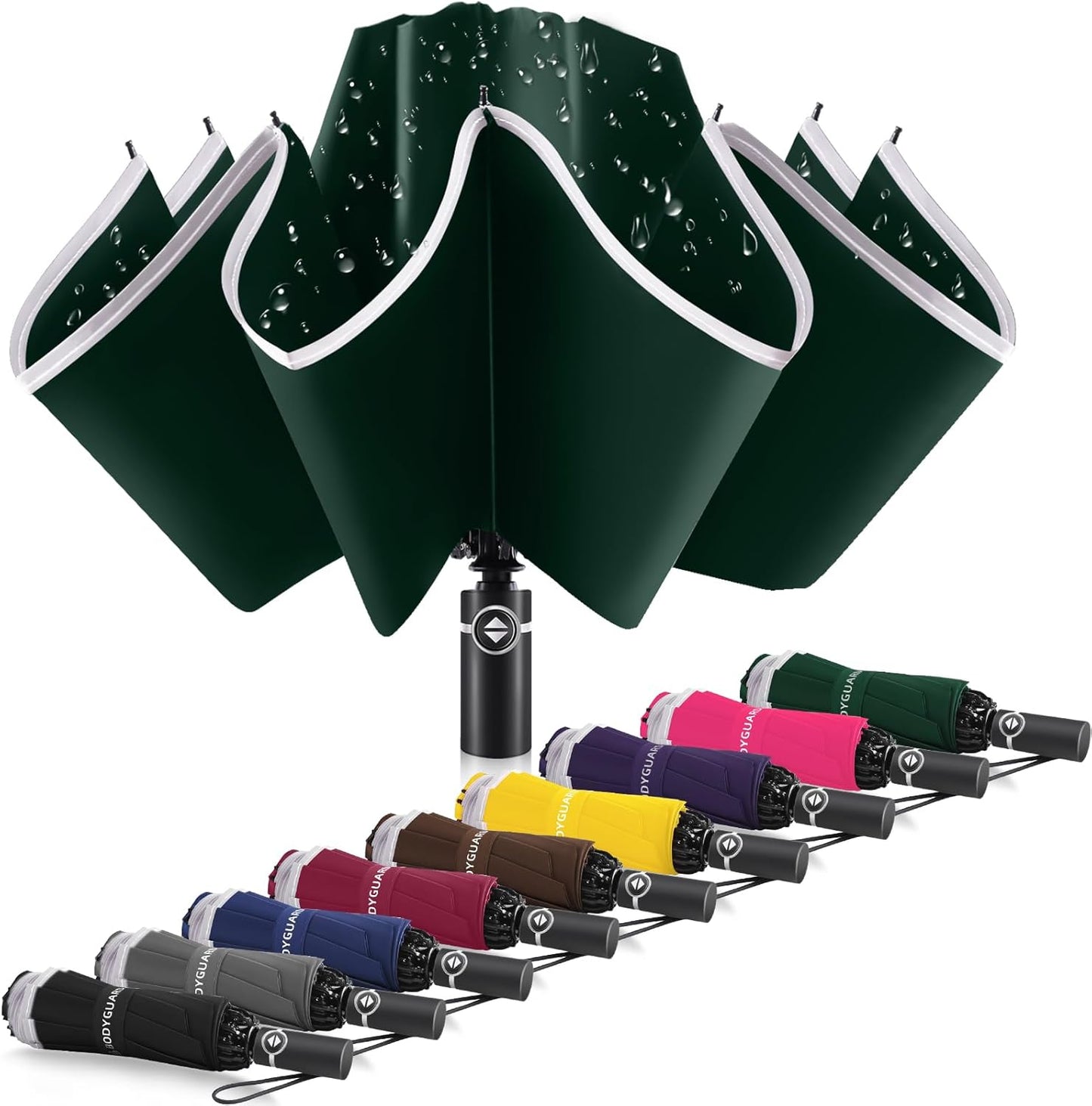 Bodyguard Inverted Umbrella - Large Windproof for Rain & Sun, Compact Reverse With Reflective