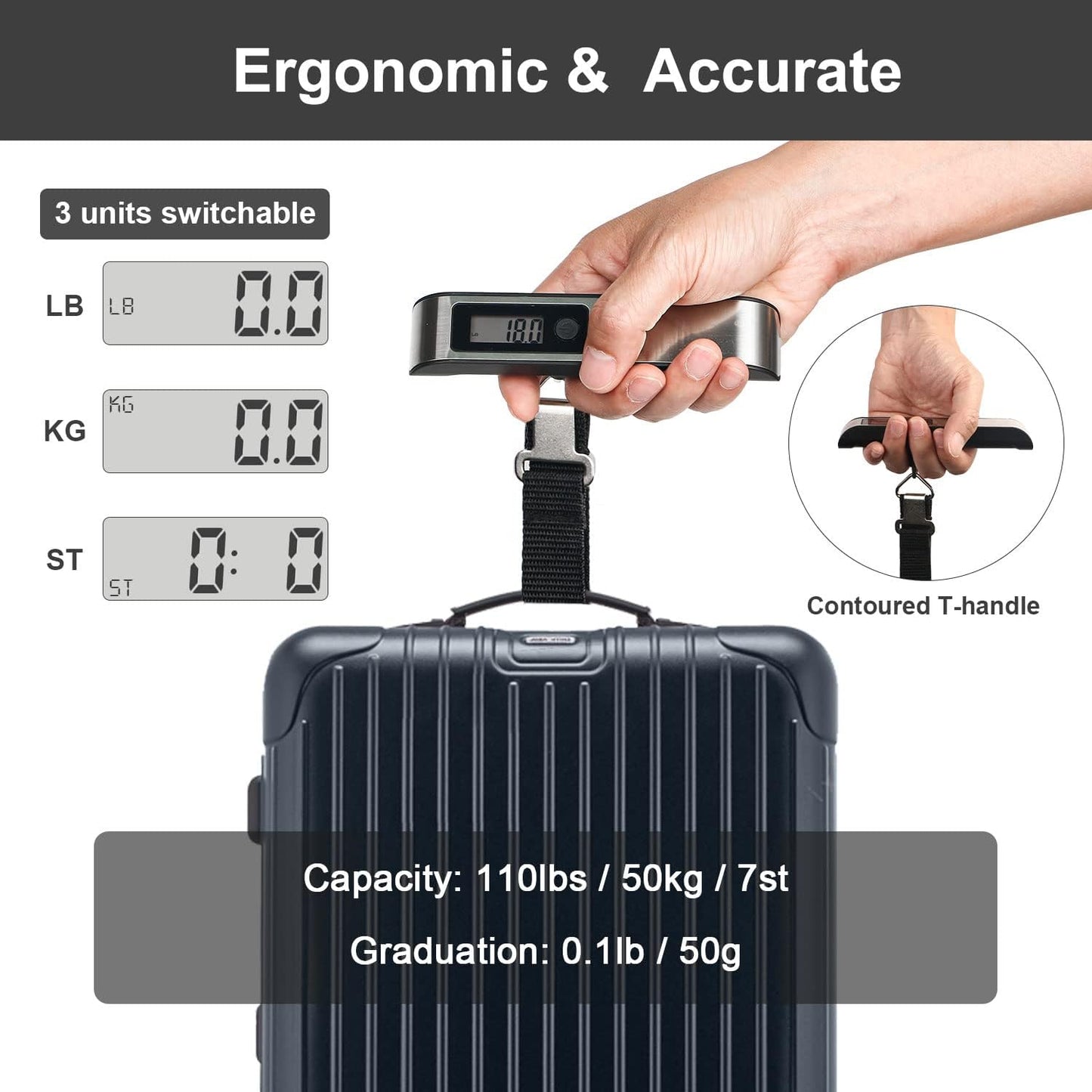 travel inspira Luggage Scale, Portable Digital Hanging Baggage Scale for Travel, Suitcase Weight